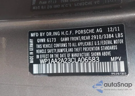 2012 Porsche Cayenne z USA, uszkodzony, nr VIN WP1AA2A23CLA06583